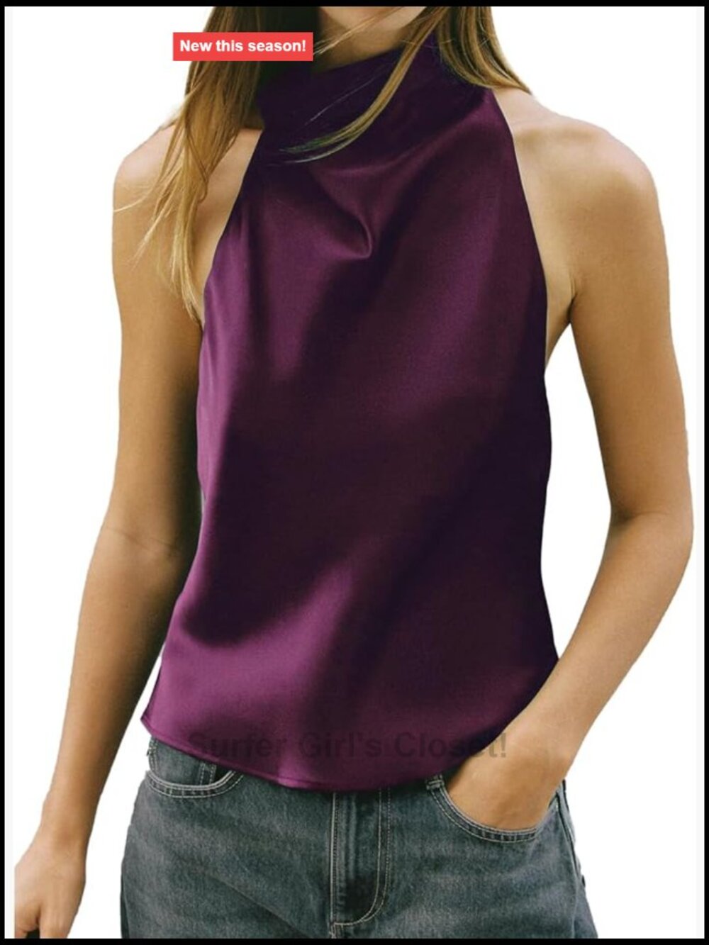 Womens Satin Halter Tank Top Cowl Neck Backless Silk Party Clubwear